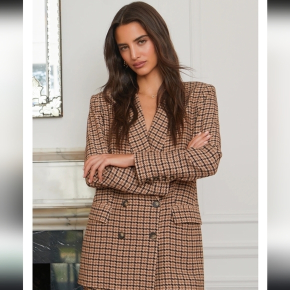 NWT L’Agence Jayda Double Breasted Houndstooth Longline Blazer Sz2 - Picture 1 of 7
